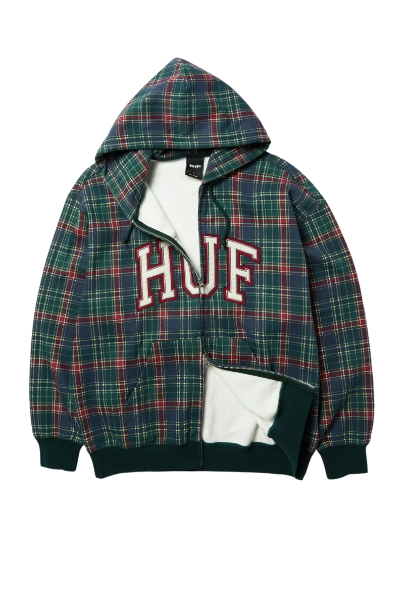 HUF SWEAT PATCH ARCH PLAID ZIP HOODED Forest