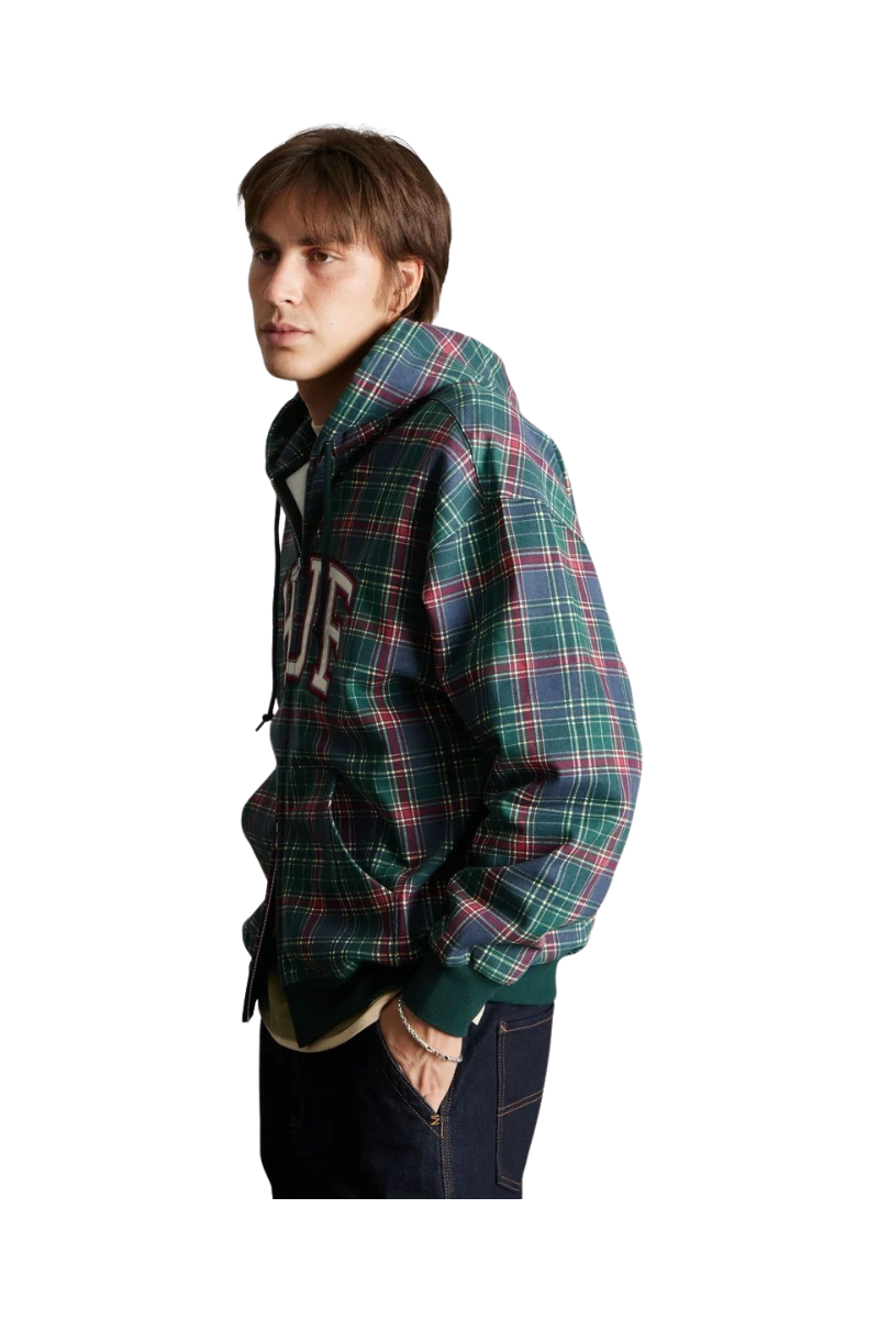 HUF SWEAT PATCH ARCH PLAID ZIP HOODED Forest