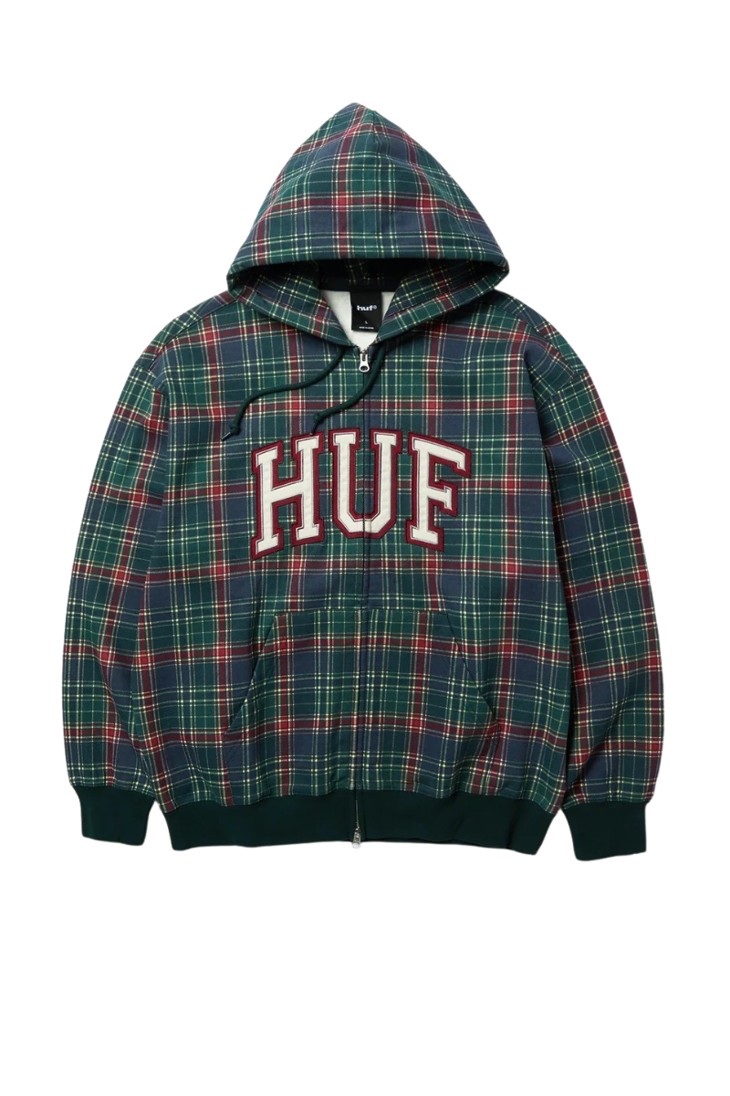 HUF SWEAT PATCH ARCH PLAID ZIP HOODED Forest