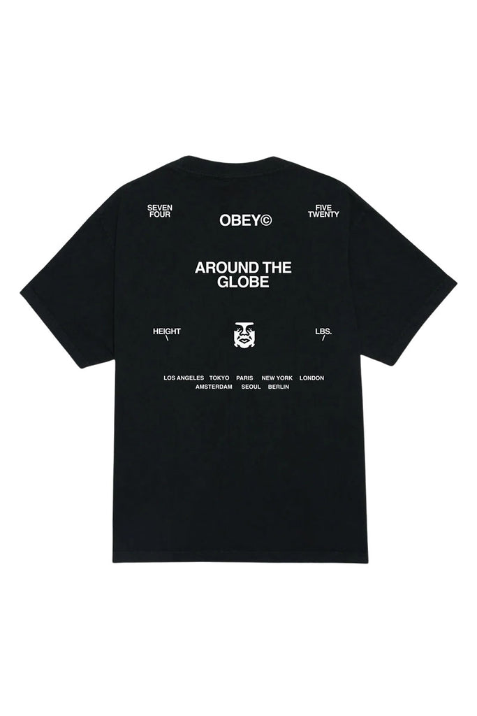 OBEY AROUND THE GLOBE T-SHIRT Pig. Vintage Black