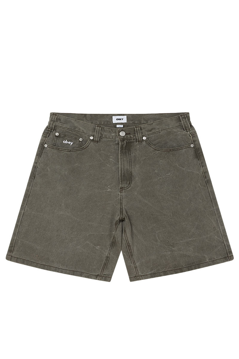OBEY BIGWIG BAGGY DENIM SHORT Black Olive Wrinkle Wash
