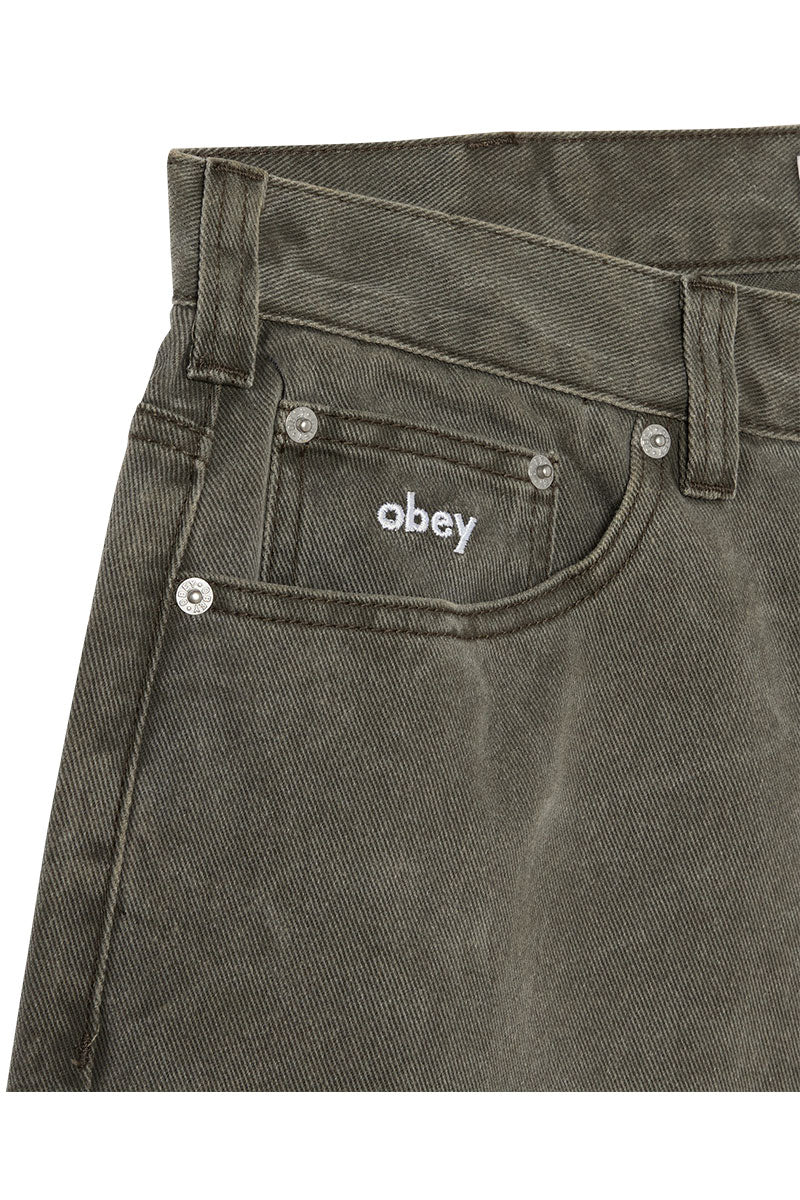 OBEY BIGWIG BAGGY DENIM SHORT Black Olive Wrinkle Wash