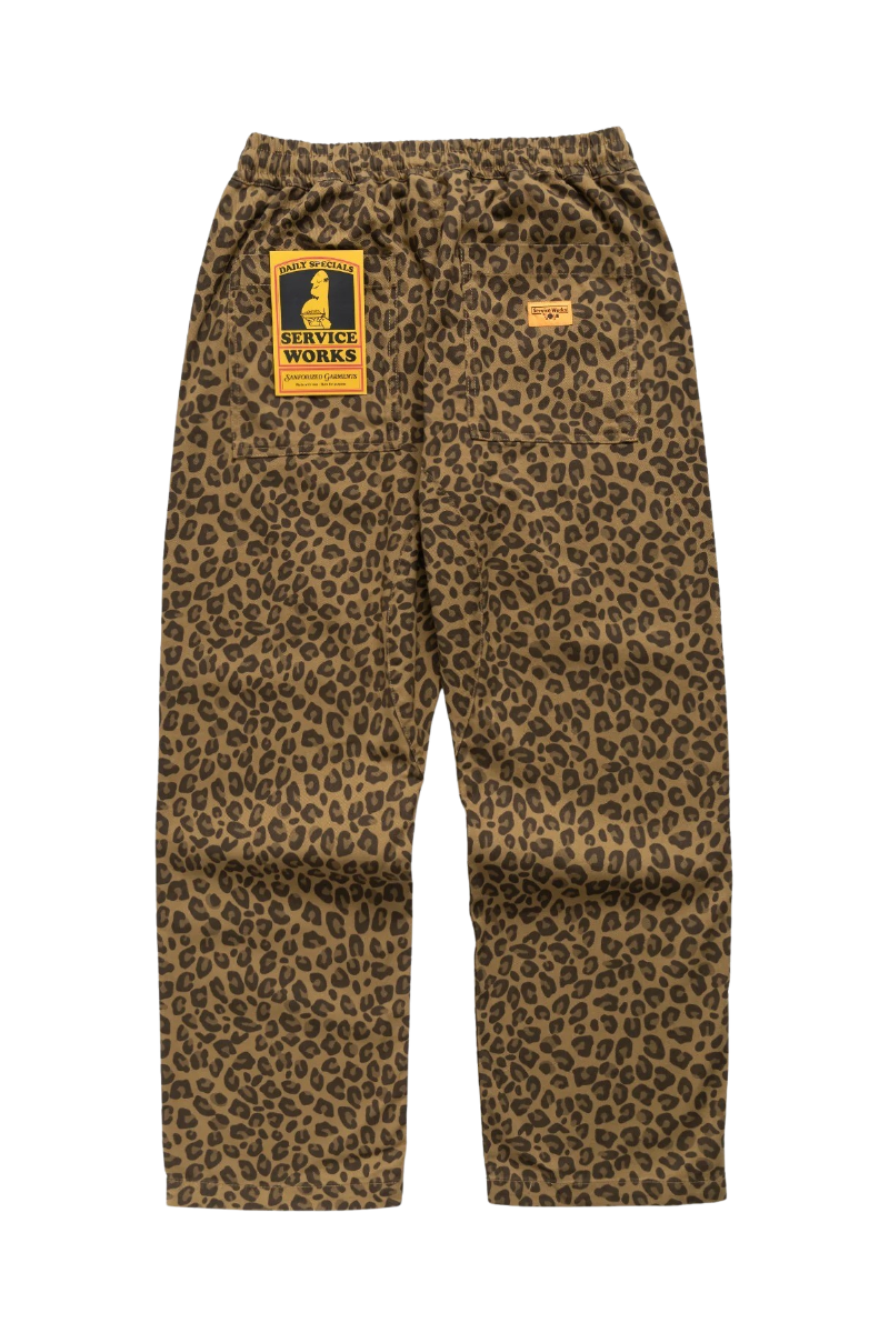 SERVICE WORKS PATTERNED EASY CHEF PANTS Brown Leopard