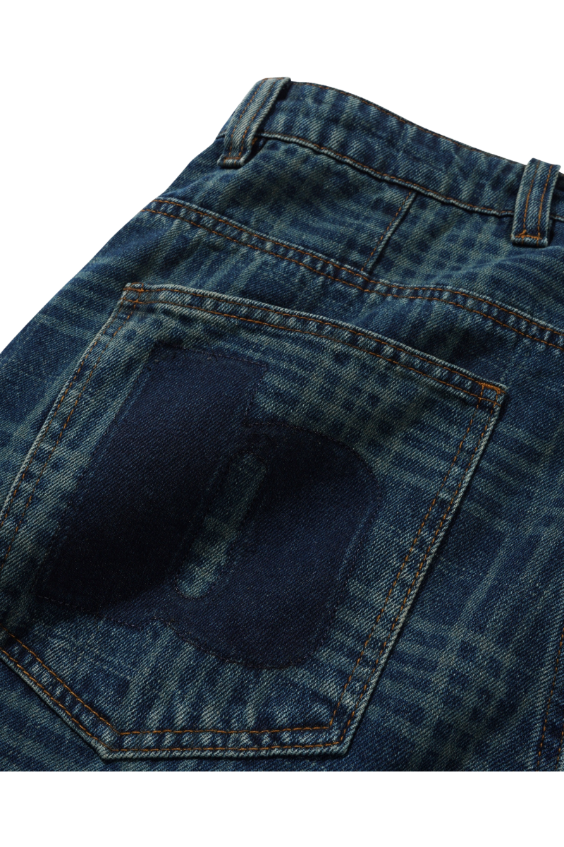 BUTTER BURN WIDE CUT DENIM Dark Indigo Plaid
