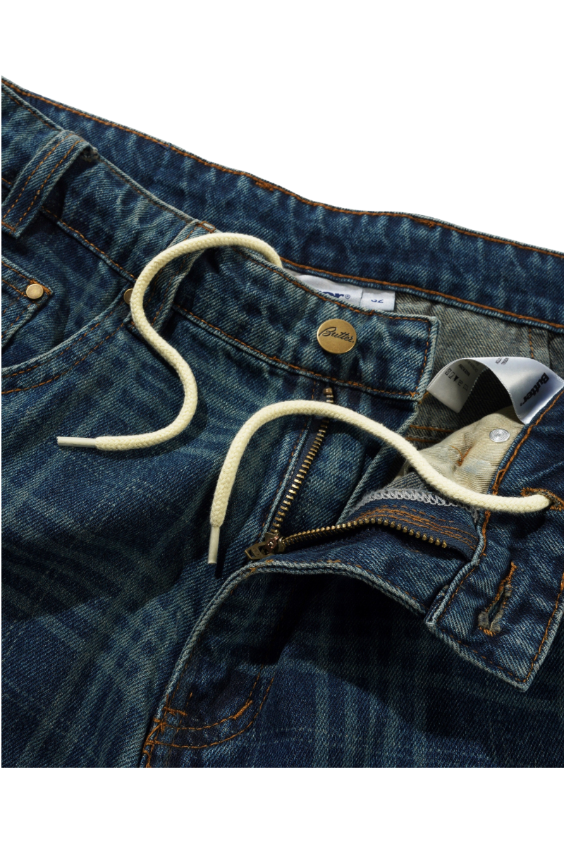 BUTTER BURN WIDE CUT DENIM Dark Indigo Plaid