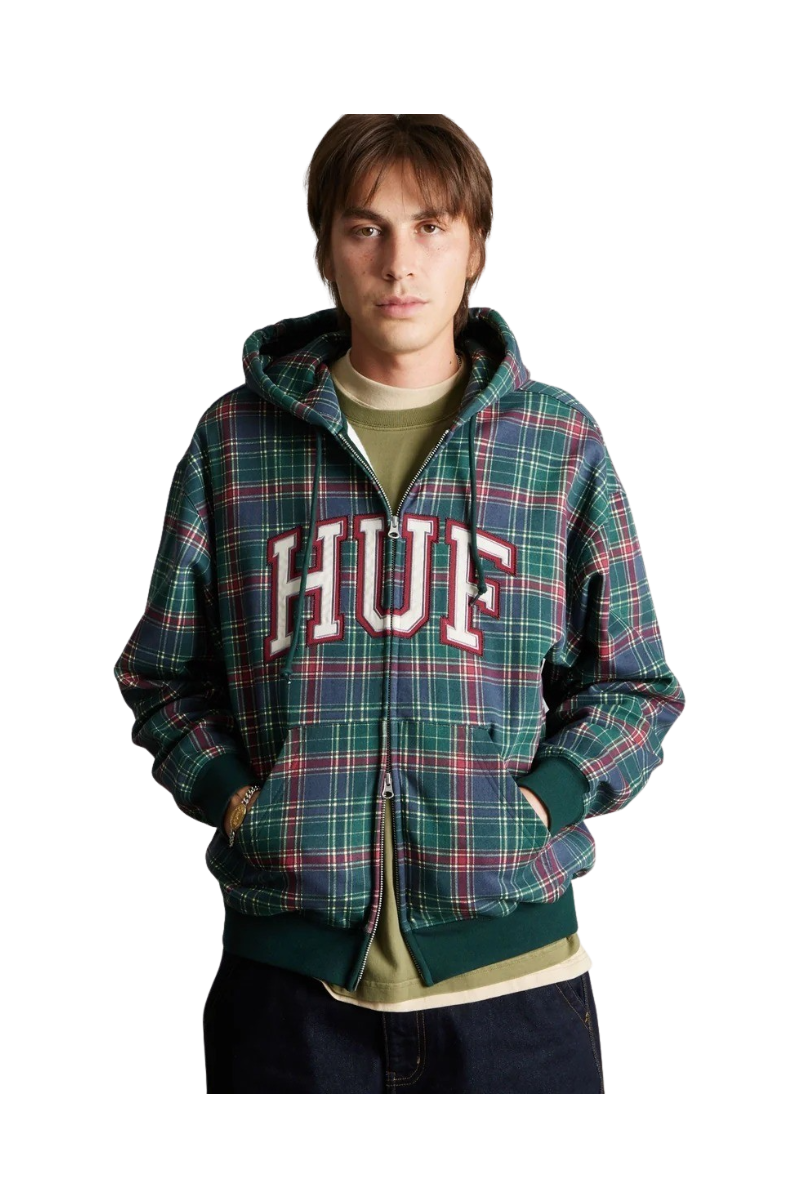HUF SWEAT PATCH ARCH PLAID ZIP HOODED Forest