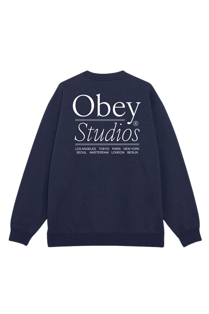 OBEY STUDIOS CREWNECK Academy Navy