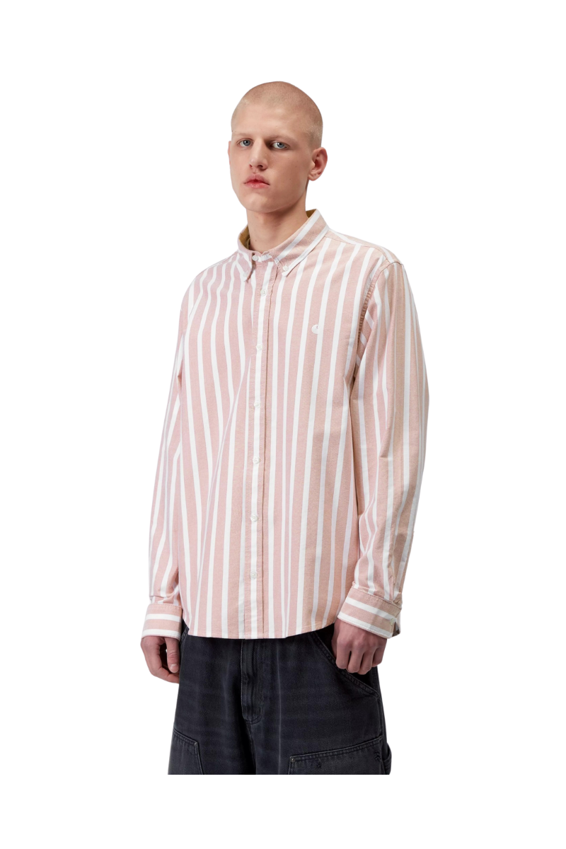 CARHARTT WIP DEVEN STRIPE SHIRT L/S Oxide Red / White