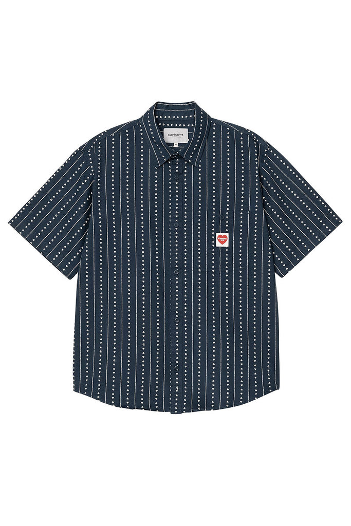 CARHARTT WIP DREWE SHIRT S/S Heart C Pinstripe Ink / Natural