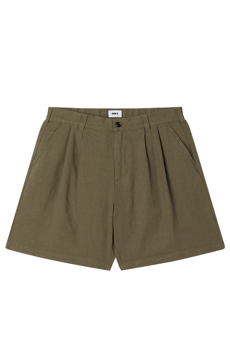 OBEY FOSTER PLEATED LINEN SHORT Smokey Olive