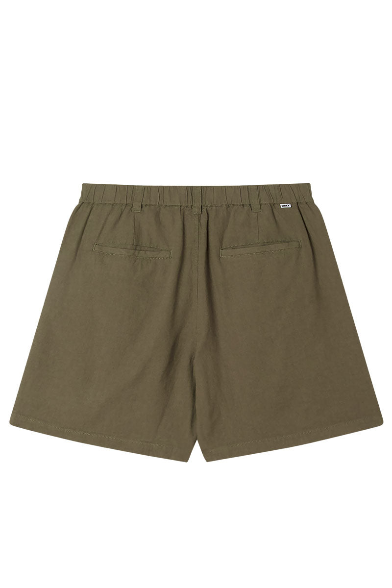 OBEY FOSTER PLEATED LINEN SHORT Smokey Olive