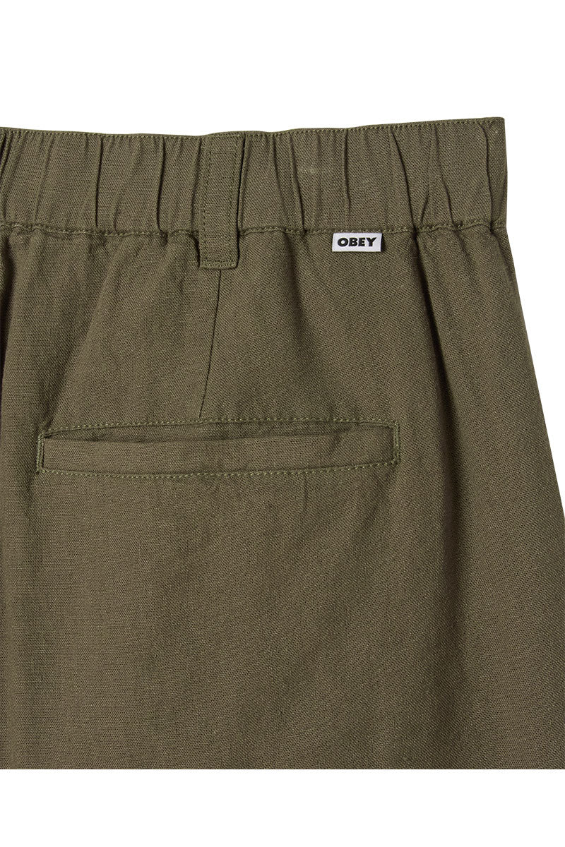 OBEY FOSTER PLEATED LINEN SHORT Smokey Olive