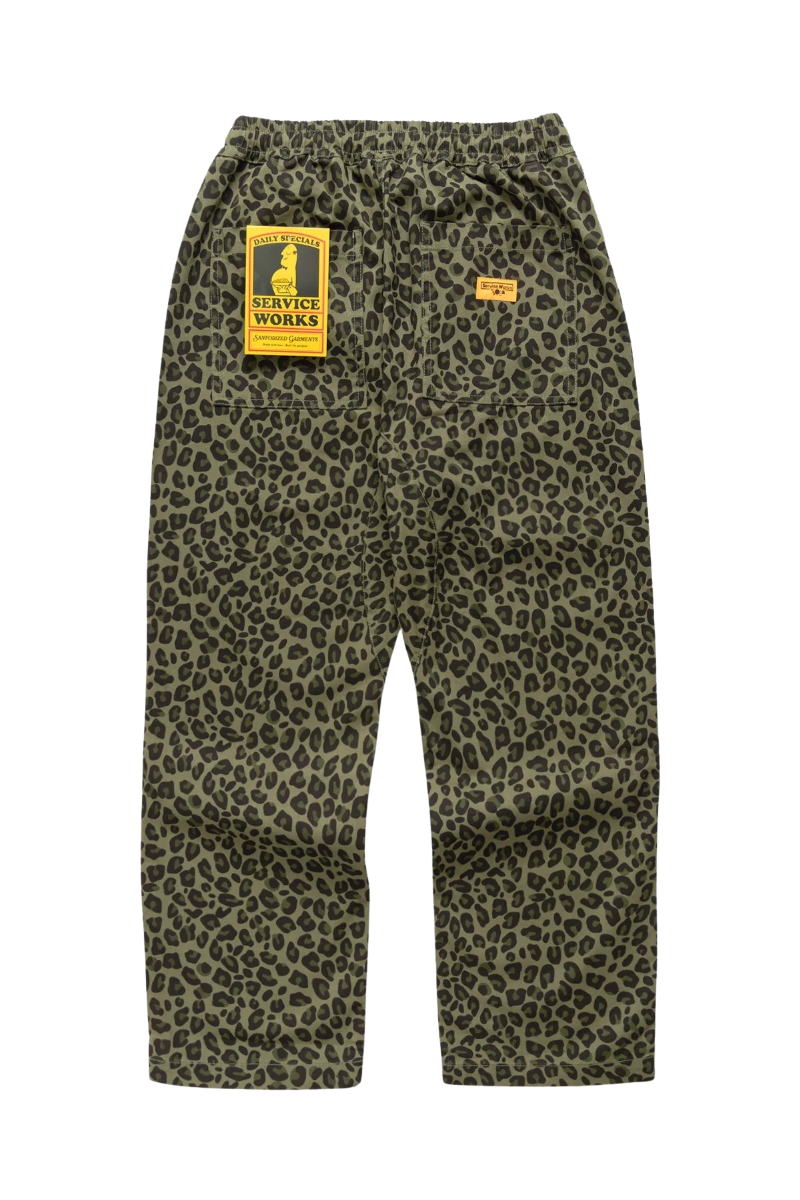 SERVICE WORKS PATTERNED EASY CHEF PANTS Green Leopard