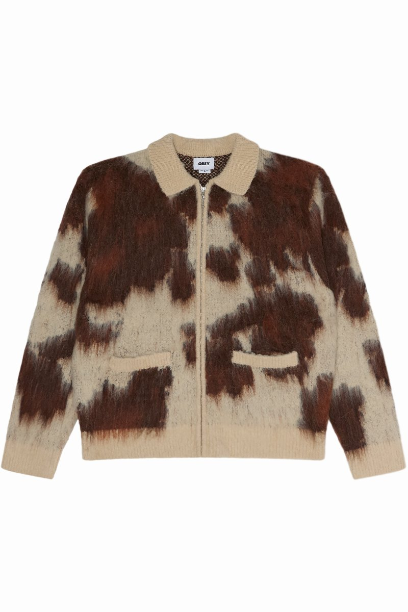 Obey Cow Pattern Zip Sweater Cow