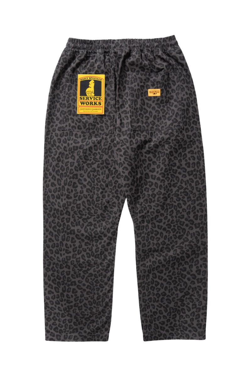 SERVICE WORKS PATTERNED EASY CHEF PANTS Black Leopard