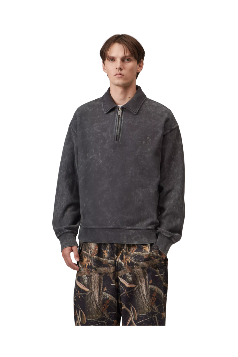 CARHARTT WIP LAMBERT POLO SWEAT Black Moon Wash