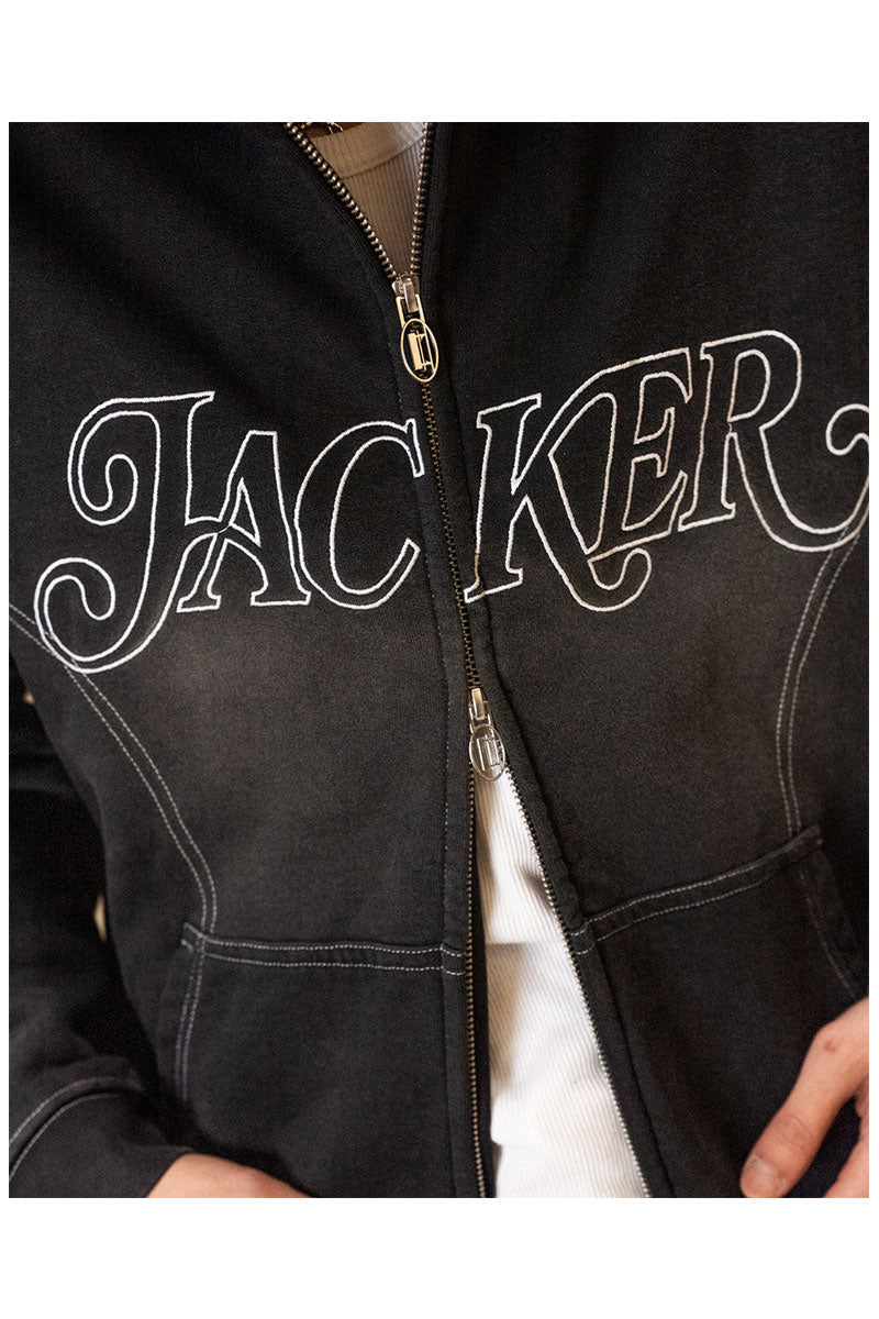 JACKER ROUGH GARMENT DYED PREMIUM HOODIE ZIP Black
