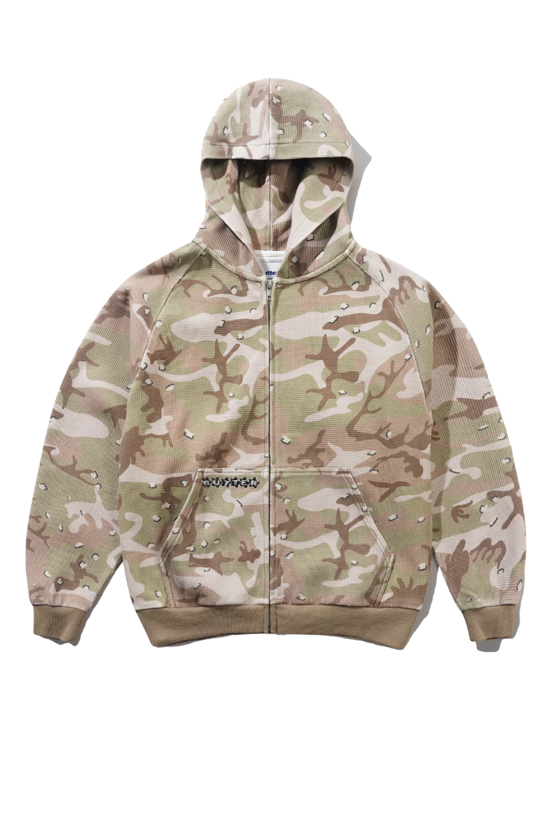 BUTTER STARS WAFFLE ZIP-THRU HOODIE Desert Camo