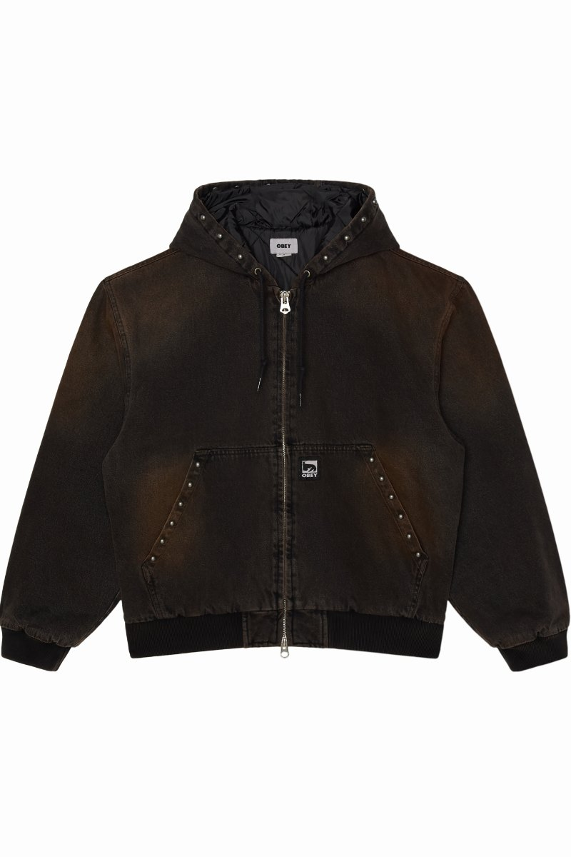 Obey Studded Zip Up Jacket Black Rust Wash