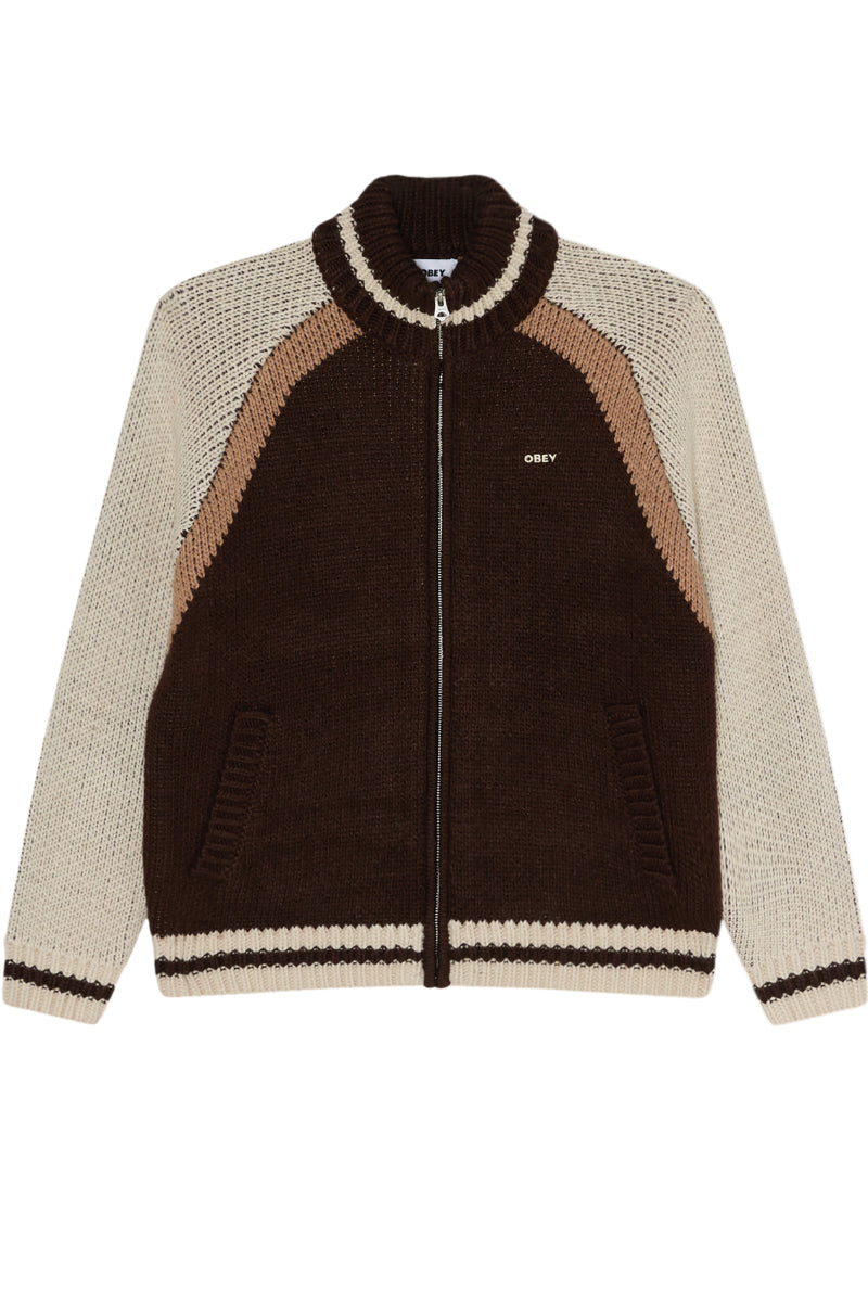Obey Aven Zip Up Sweater Brown