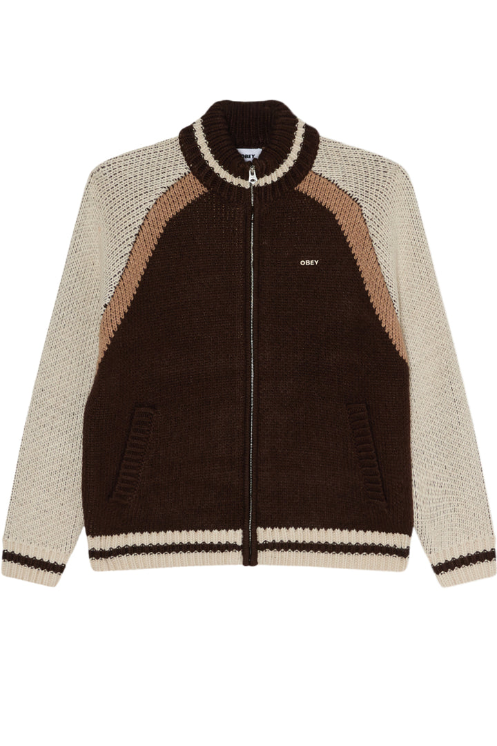 Obey Aven Zip Up Sweater Brown