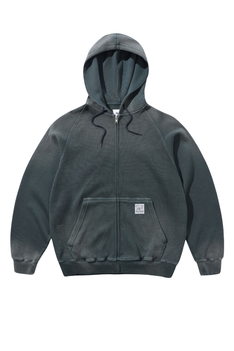 BUTTER FADED WAFFLE ZIP HOODIE Washed Black