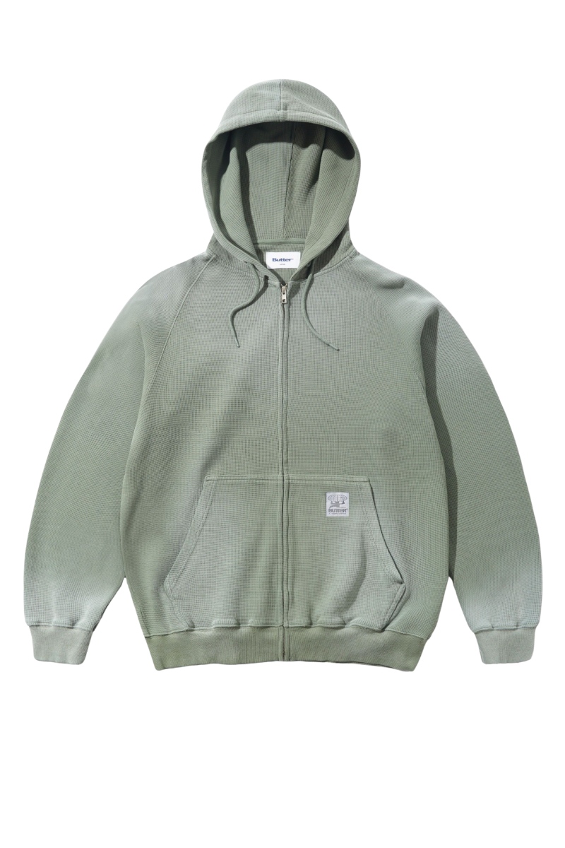 BUTTER FADED WAFFLE ZIP HOODIE Washed Sage