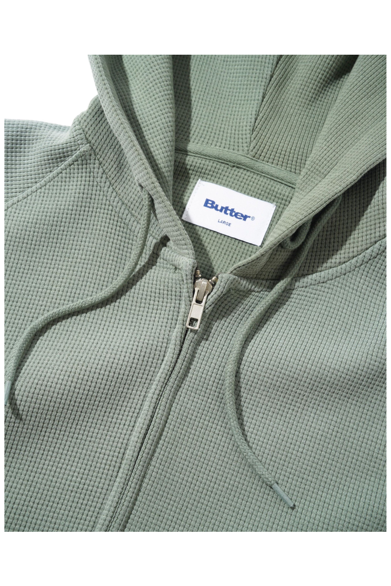 BUTTER FADED WAFFLE ZIP HOODIE Washed Sage