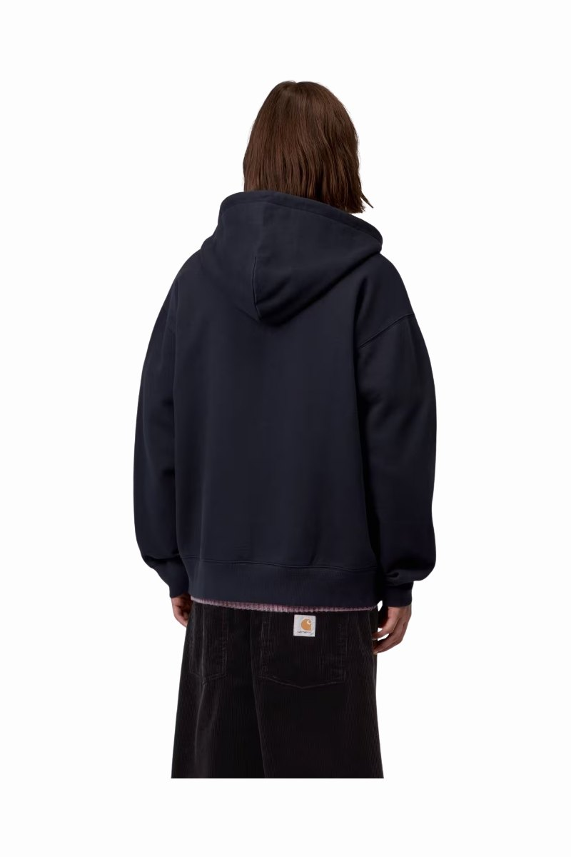 Sweat zippé à capuche Carhartt WIP bleu marine foncé délavé – vue 3