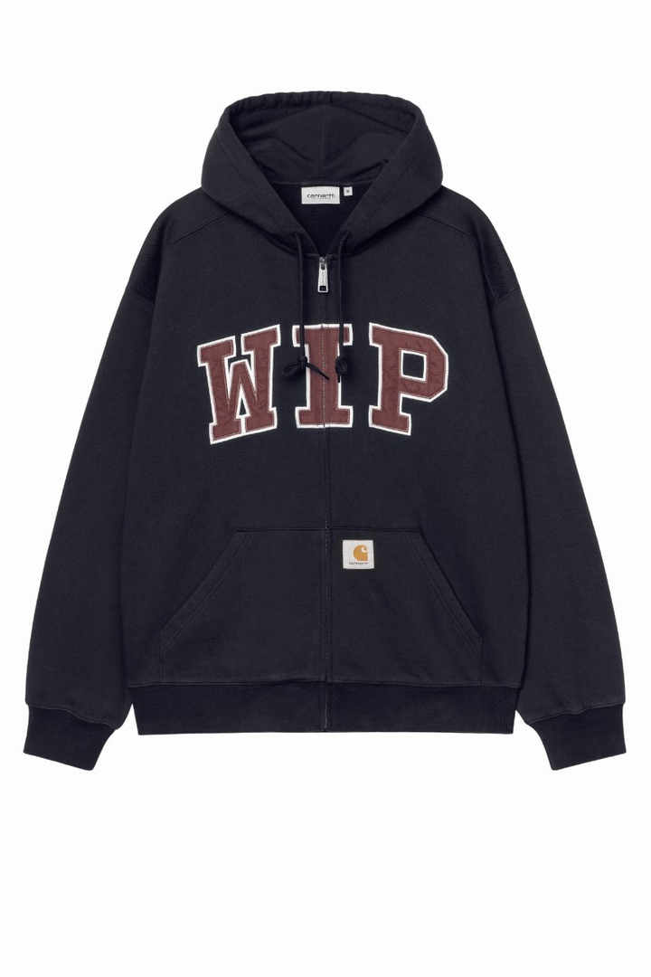 Sweat zippé à capuche Carhartt WIP bleu marine foncé délavé – vue 2