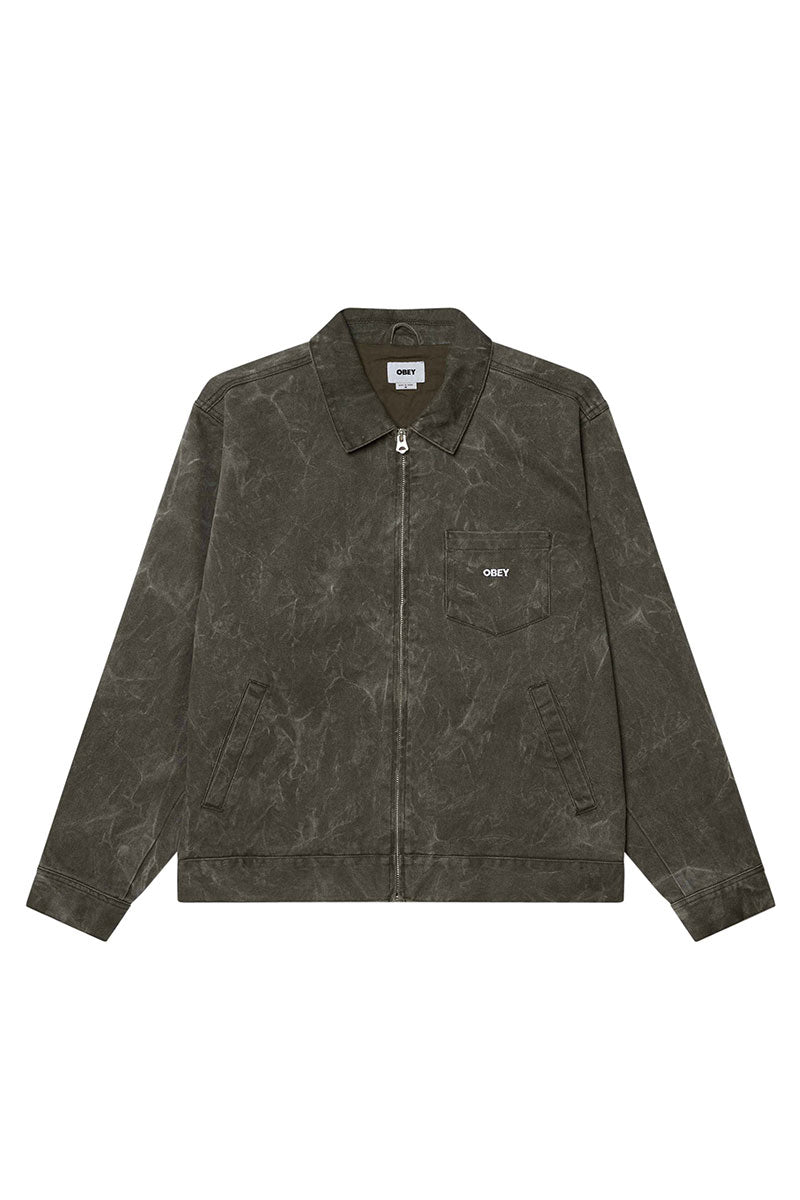 OBEY WORKMAN ZIP JACKET Black Olive Wrinkle Wash