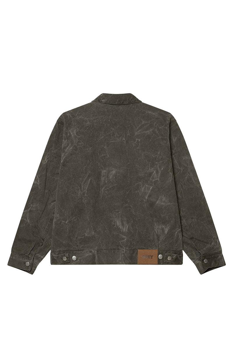 OBEY WORKMAN ZIP JACKET Black Olive Wrinkle Wash