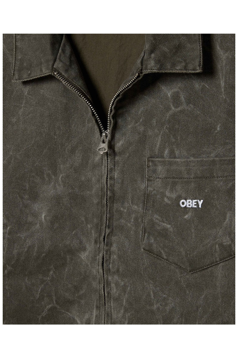 OBEY WORKMAN ZIP JACKET Black Olive Wrinkle Wash